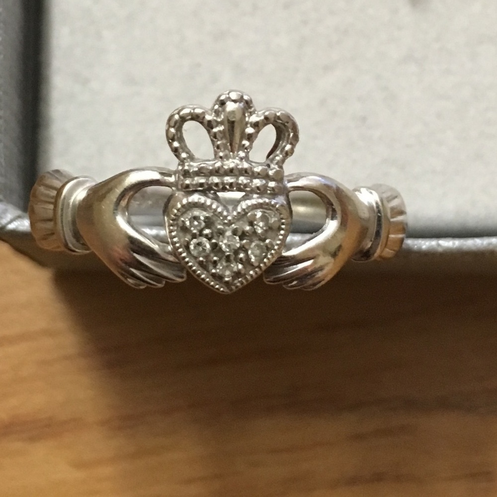 Diamond Accent Claddagh Ring in 10K White Gold
